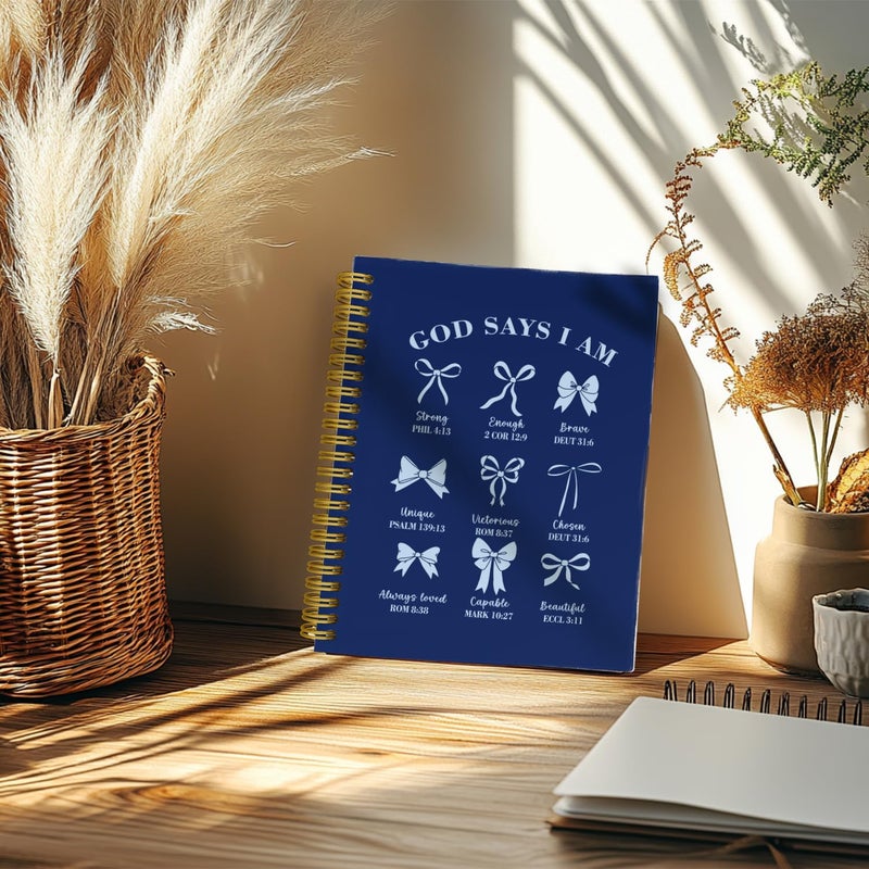 THDSE Bible Journal for Women, Christian Prayer Journal Notebook Gifts for Teen Girls Kids, Bible Study Supplies, Cute Bows Church Faith Journaling Hardcover Spiral Notebook 5.5 X 8.3(Navy Blue) - Image 4